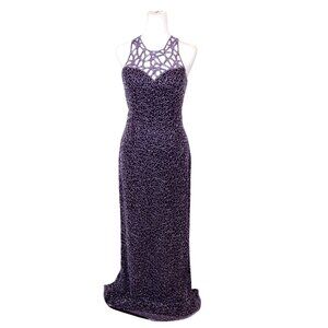 Vintage Purple Scala Silk Beaded Formal Dress Size Medium